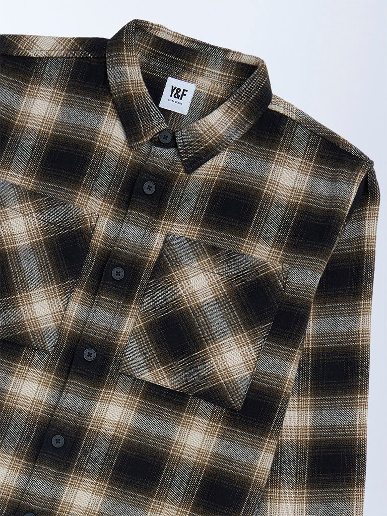 Y&F Kids Boys Black Flannel Checks Design Cotton Shirt