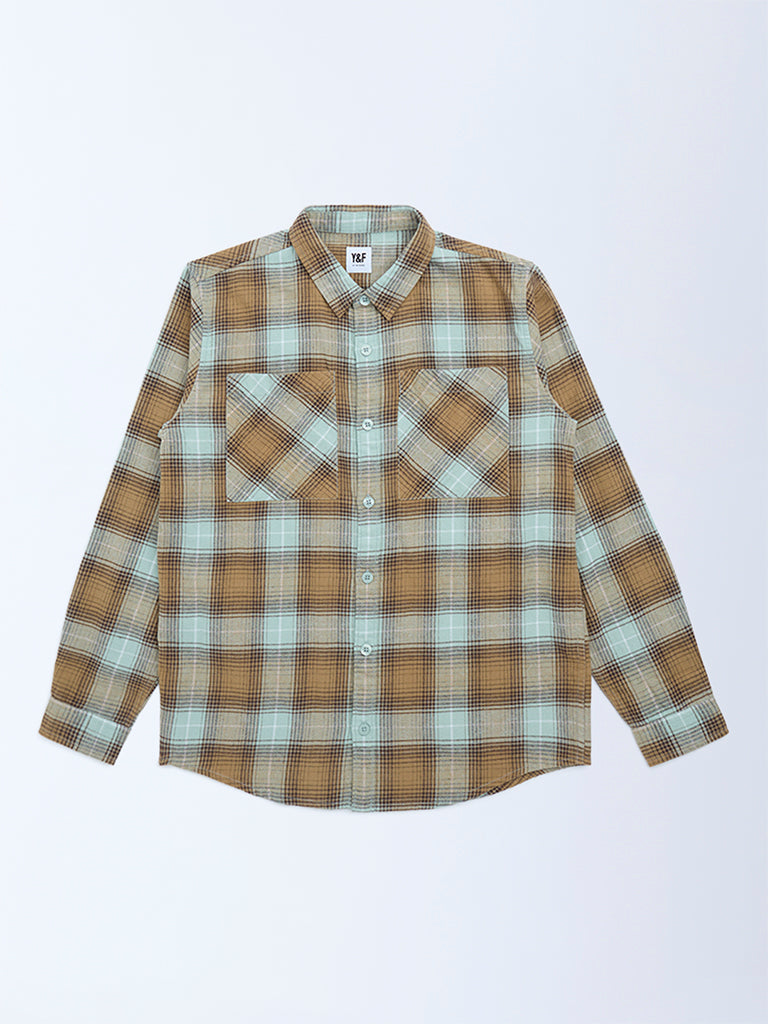 Y&F Kids Boys Multicolour Checks Pattern Cotton Shirt
