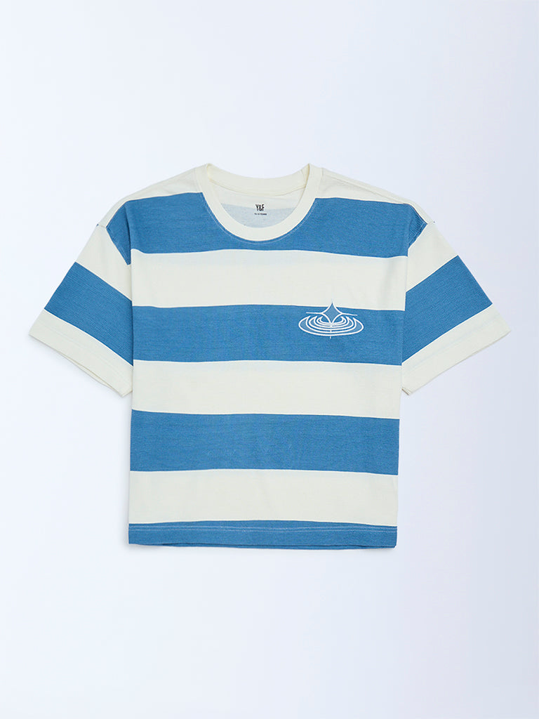 Y&F Kids Boys Blue Striped Cotton T-Shirt