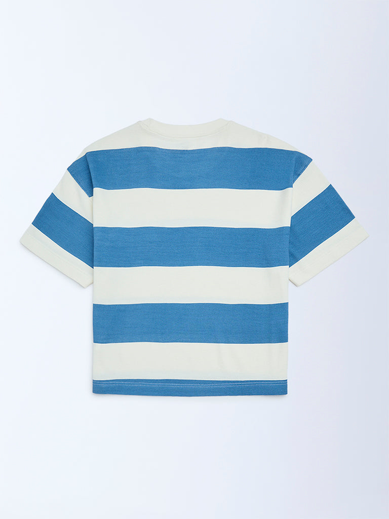 Y&F Kids Boys Blue Striped Cotton T-Shirt