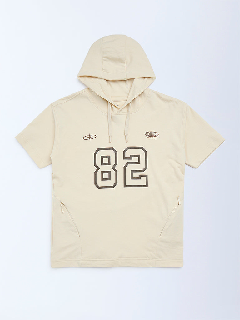 Y&F Kids Boys Beige Printed Cotton Hoodie