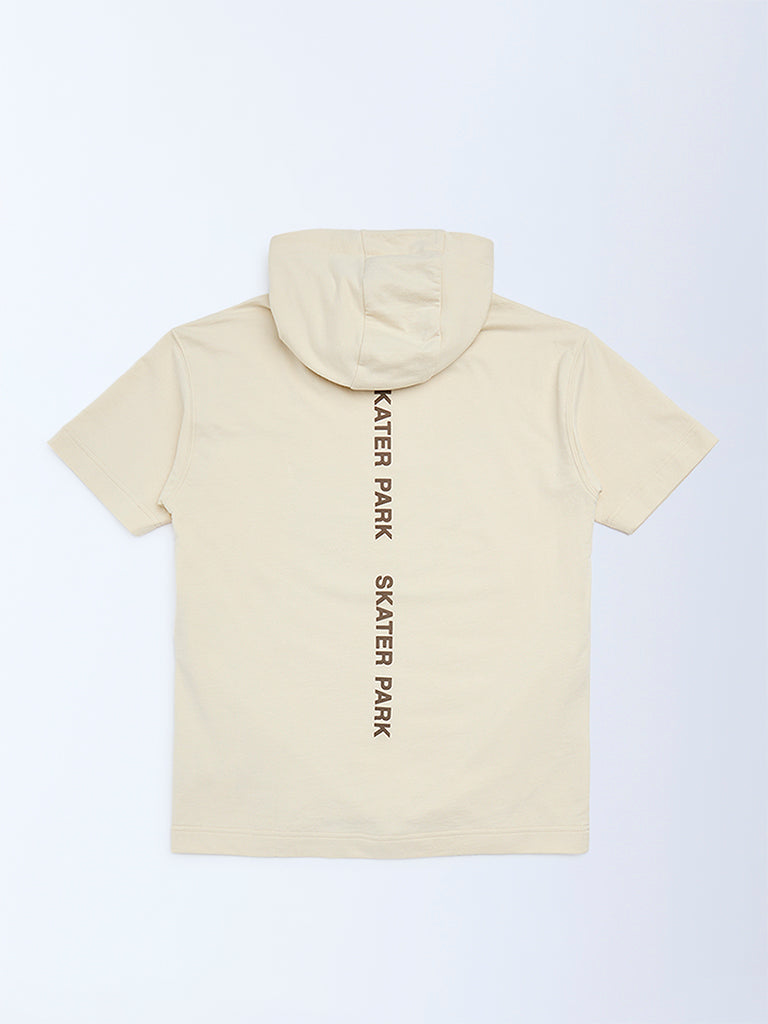 Y&F Kids Boys Beige Printed Cotton Hoodie