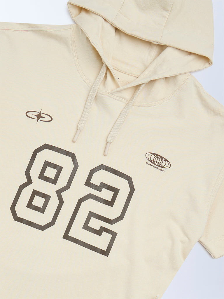 Y&F Kids Boys Beige Printed Cotton Hoodie