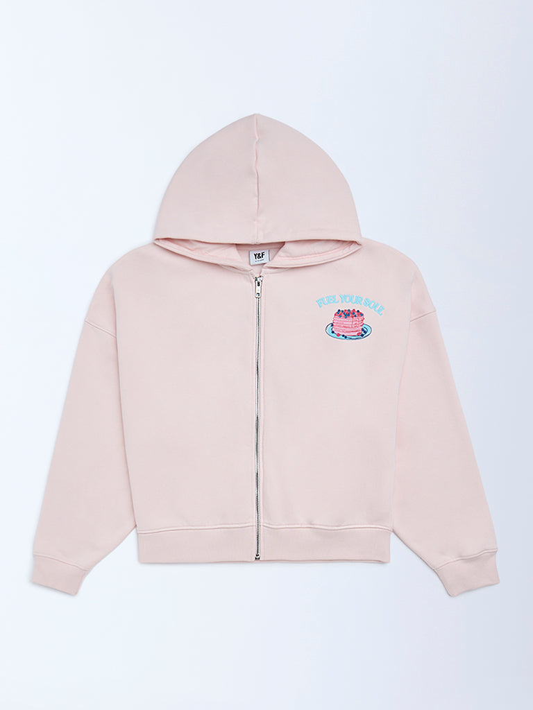 Y&F Kids Girls Pink Cotton-Blend Hoodie