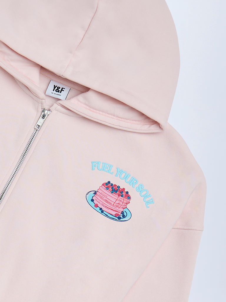 Y&F Kids Girls Pink Cotton-Blend Hoodie
