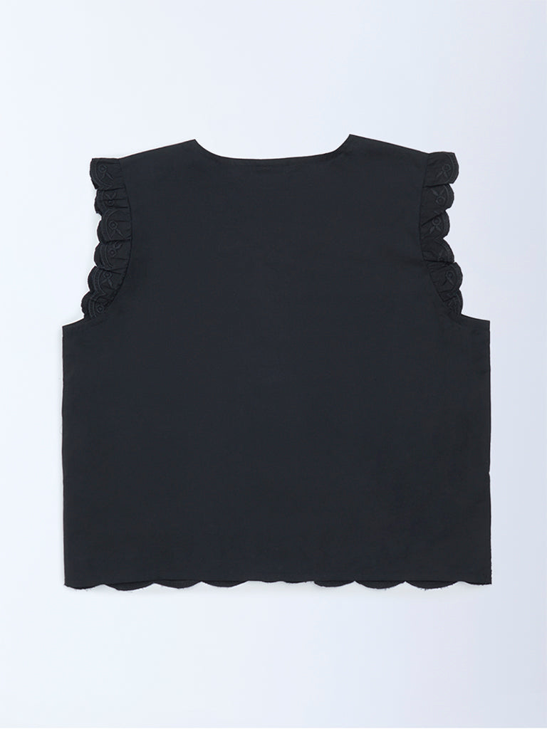 Y&F Kids Girls Black Bow-Detailed Cotton Top