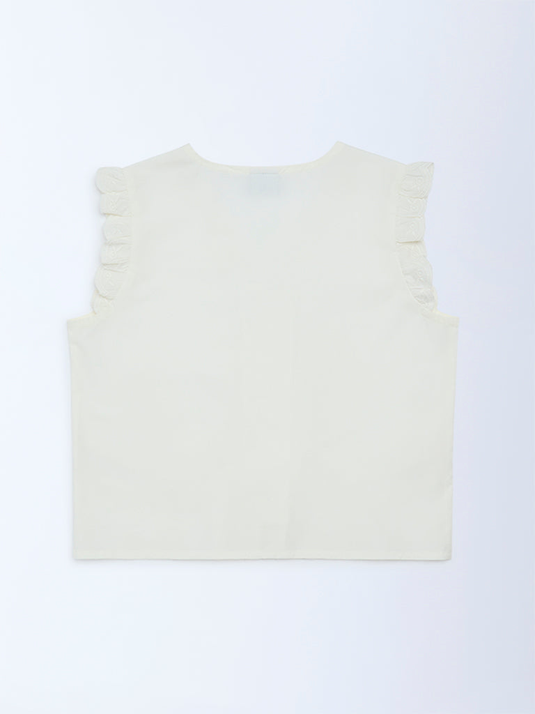 Y&F Kids Girls Off-White Bow-Detailed Cotton Top