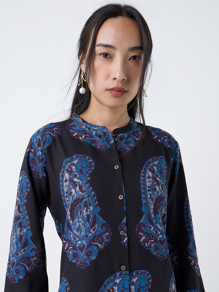 Utsa Black Paisley Printed A-Line Kurta