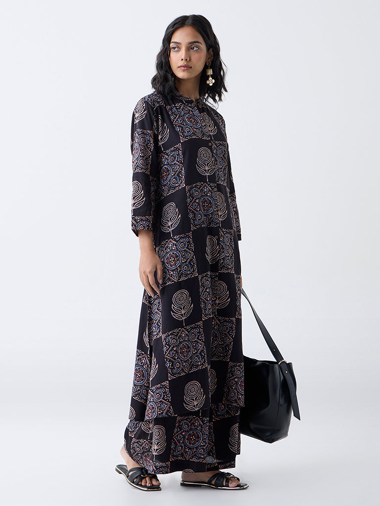 Utsa Black Printed A-Line Kurta
