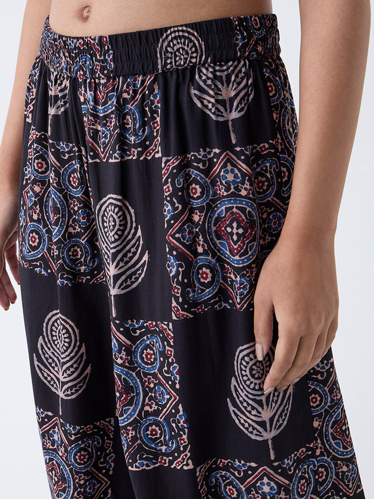 Utsa Black Printed Palazzos
