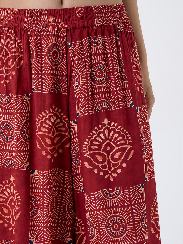 Utsa Red Printed Palazzos