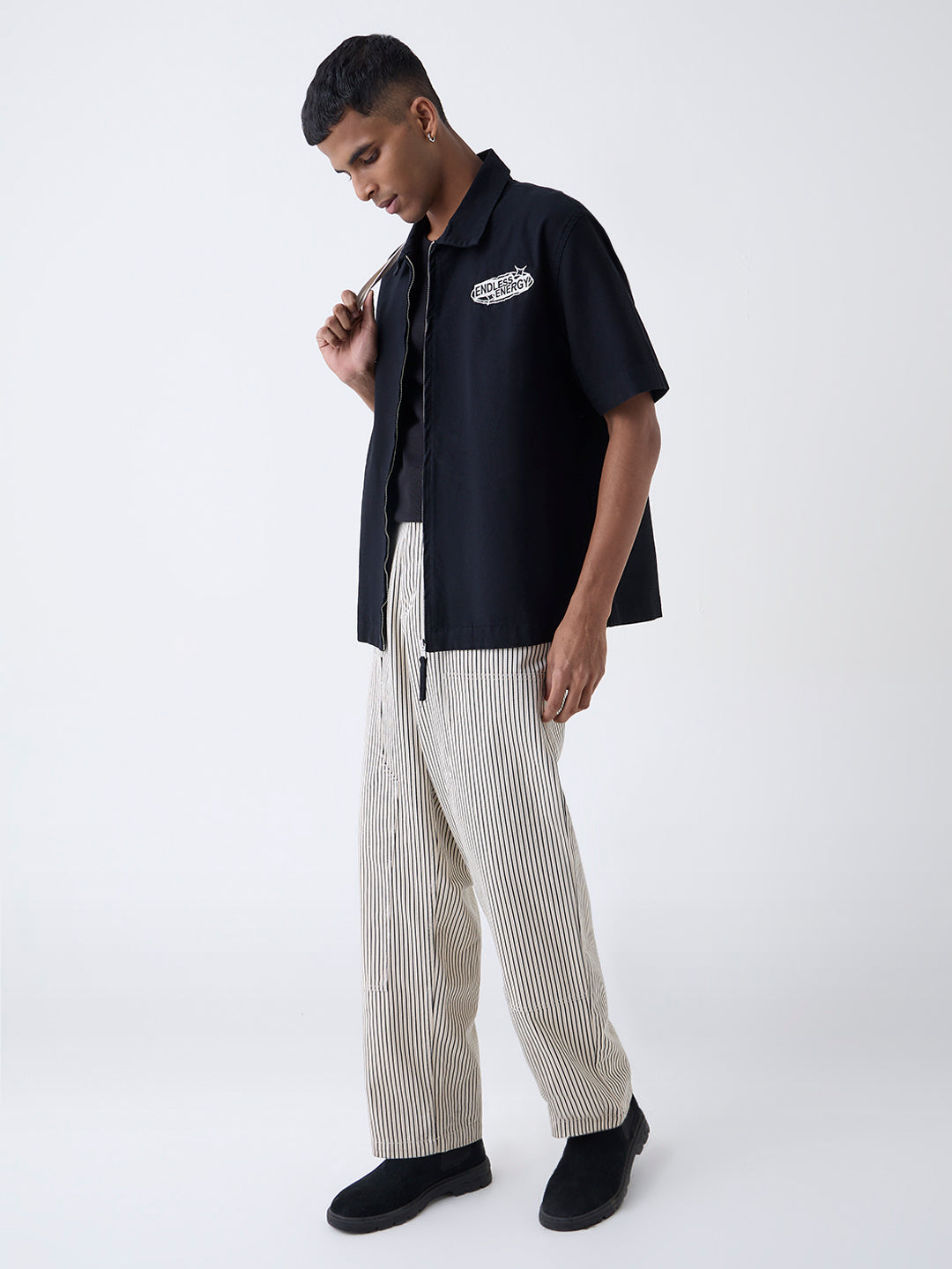 Nuon Black Text Design Relaxed-Fit Cotton Jacket