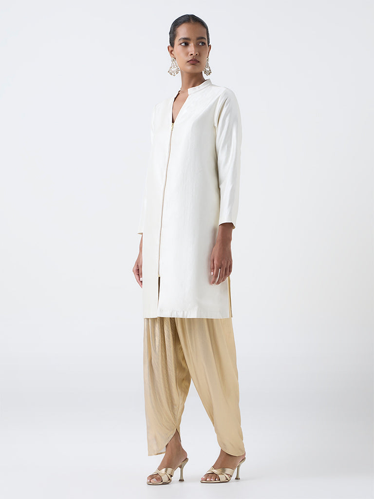 Vark Cream Solid Straight Ethnic Set