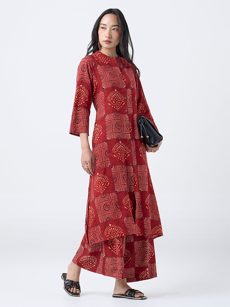Utsa Red Printed A-Line Kurta