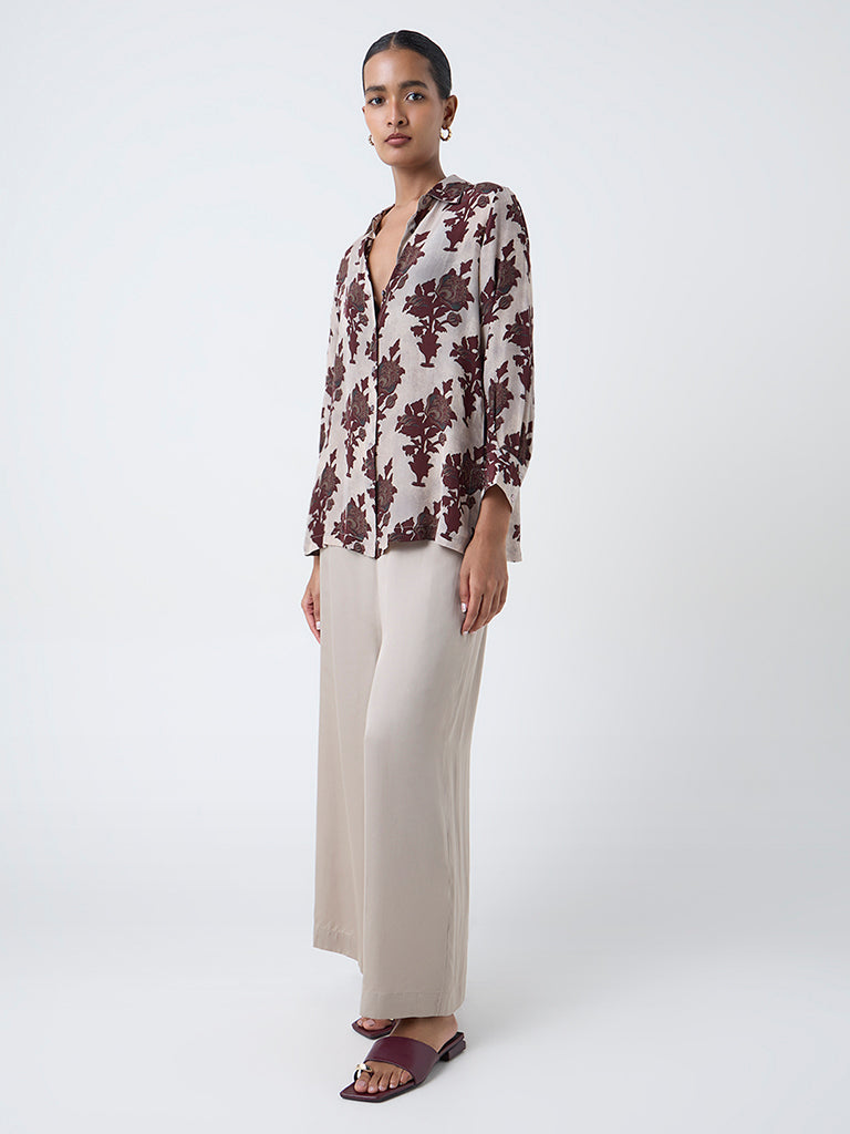 Zuba Taupe Solid Palazzos