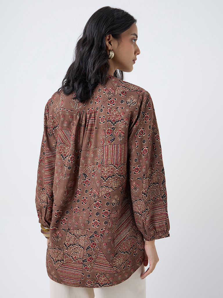 Utsa Brown Floral Design Tunic