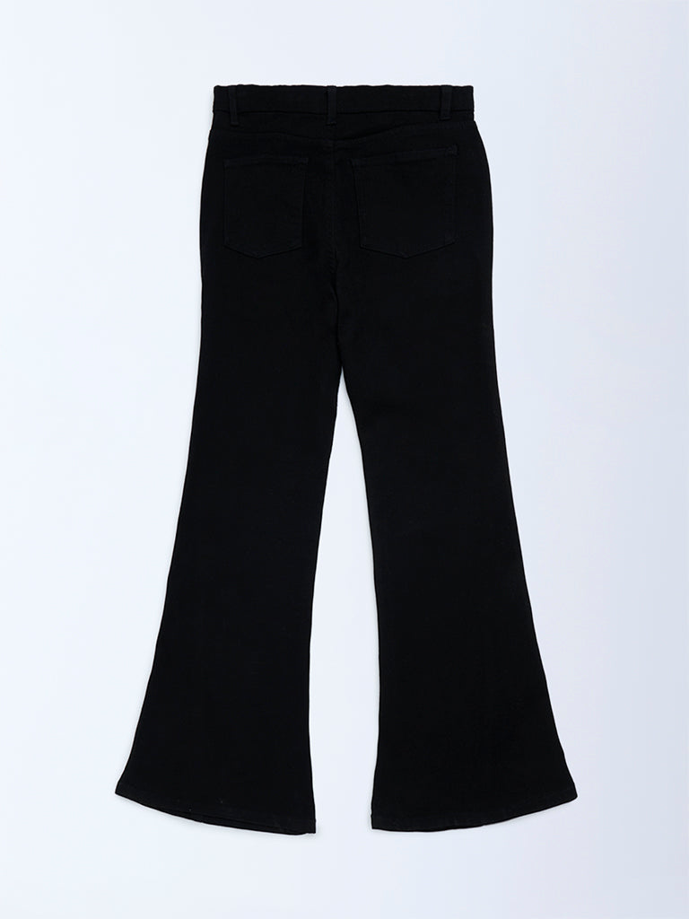 Y&F Kids Girls Black High-Rise Flared Jeans
