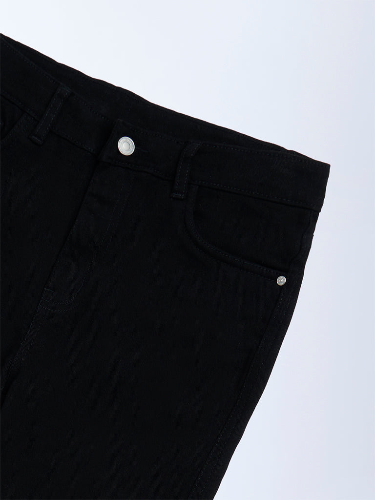 Y&F Kids Girls Black High-Rise Flared Jeans