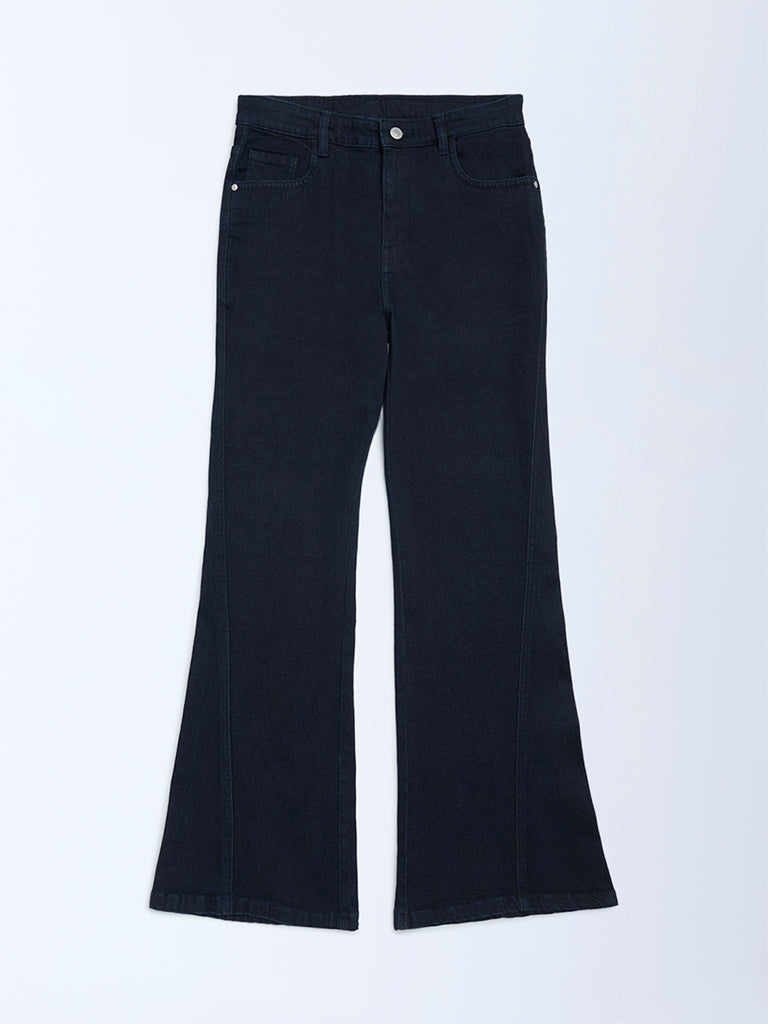 Y&F Kids Girls Black High-Rise Bootcut Jeans