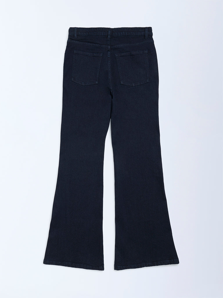 Y&F Kids Girls Black High-Rise Bootcut Jeans