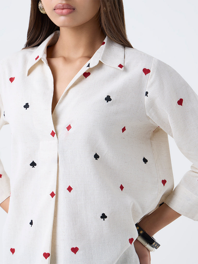 Utsa Off-White Embroidered Cotton-Blend Tunic