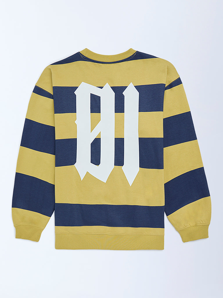 Y&F Kids Boys Olive Striped Cotton Sweatshirt