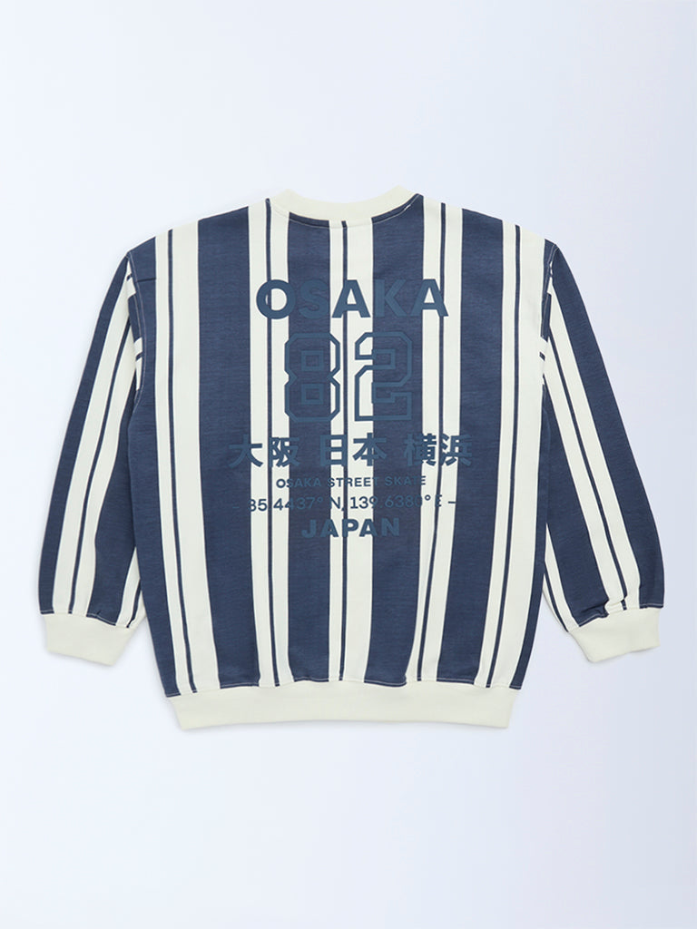 Y&F Kids Boys Dusty Blue Striped Cotton-Blend Sweatshirt