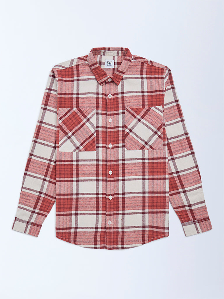 Y&F Kids Boys Red Checks Design Cotton Shirt