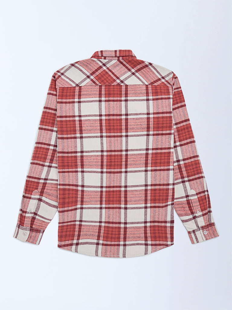 Y&F Kids Boys Red Checks Design Cotton Shirt