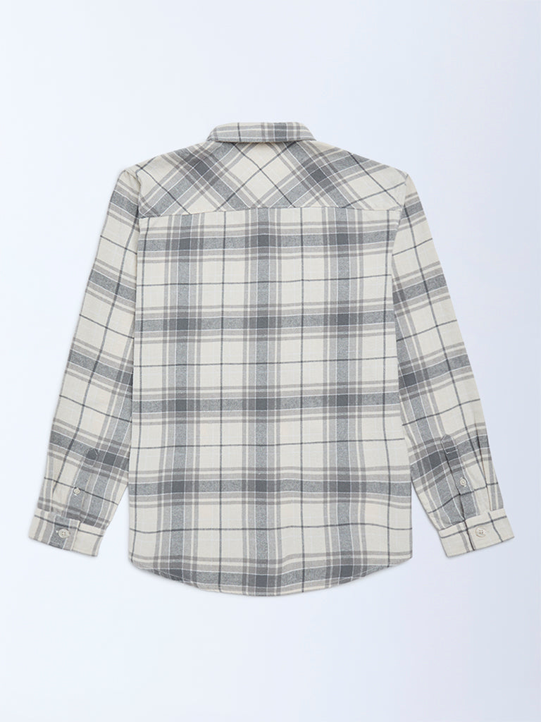 Y&F Kids Boys Grey Checks Printed Cotton Shirt