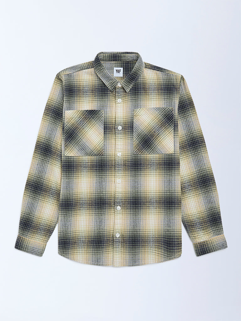 Y&F Kids Boys Yellow Checks Detailed Cotton Shirt