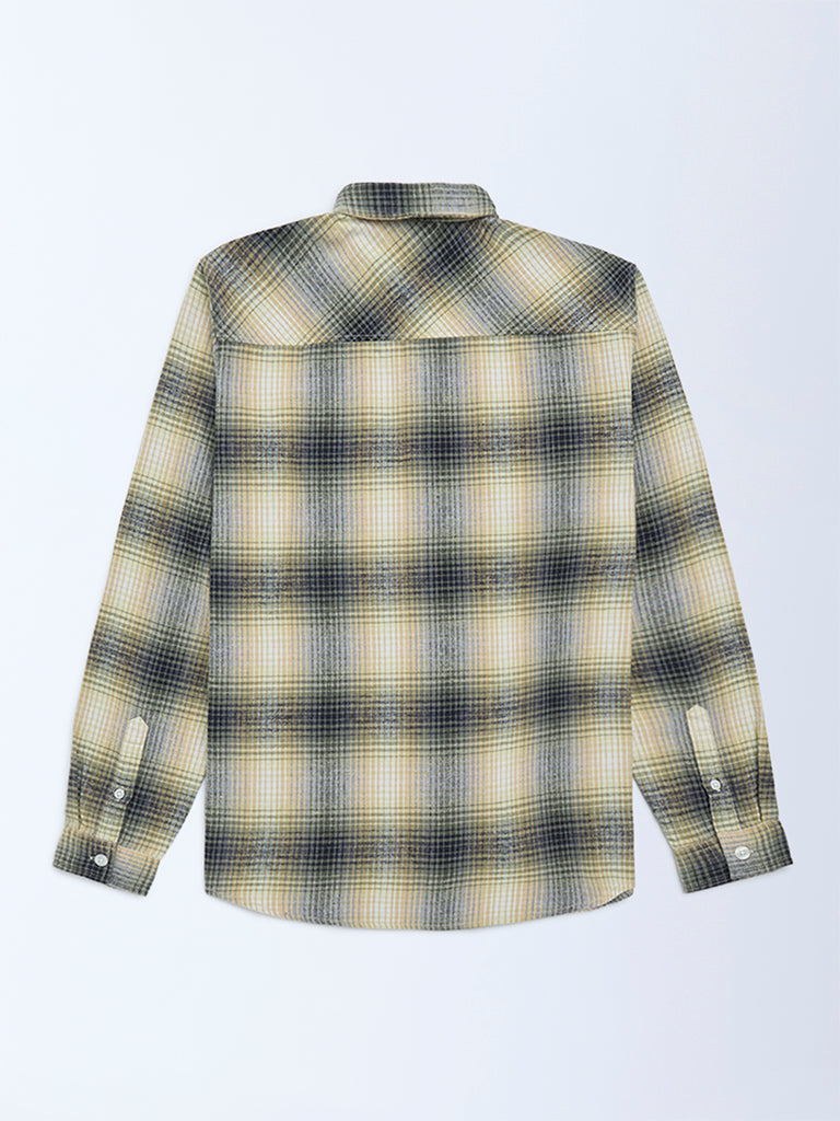 Y&F Kids Boys Yellow Checks Detailed Cotton Shirt