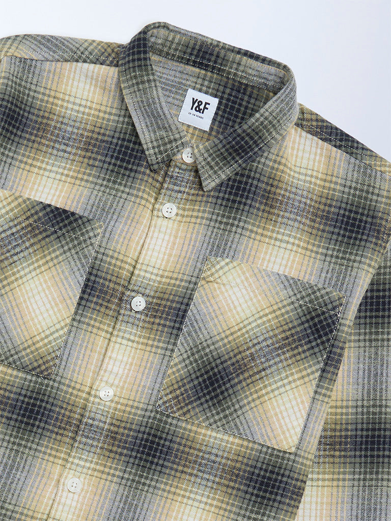 Y&F Kids Boys Yellow Checks Detailed Cotton Shirt
