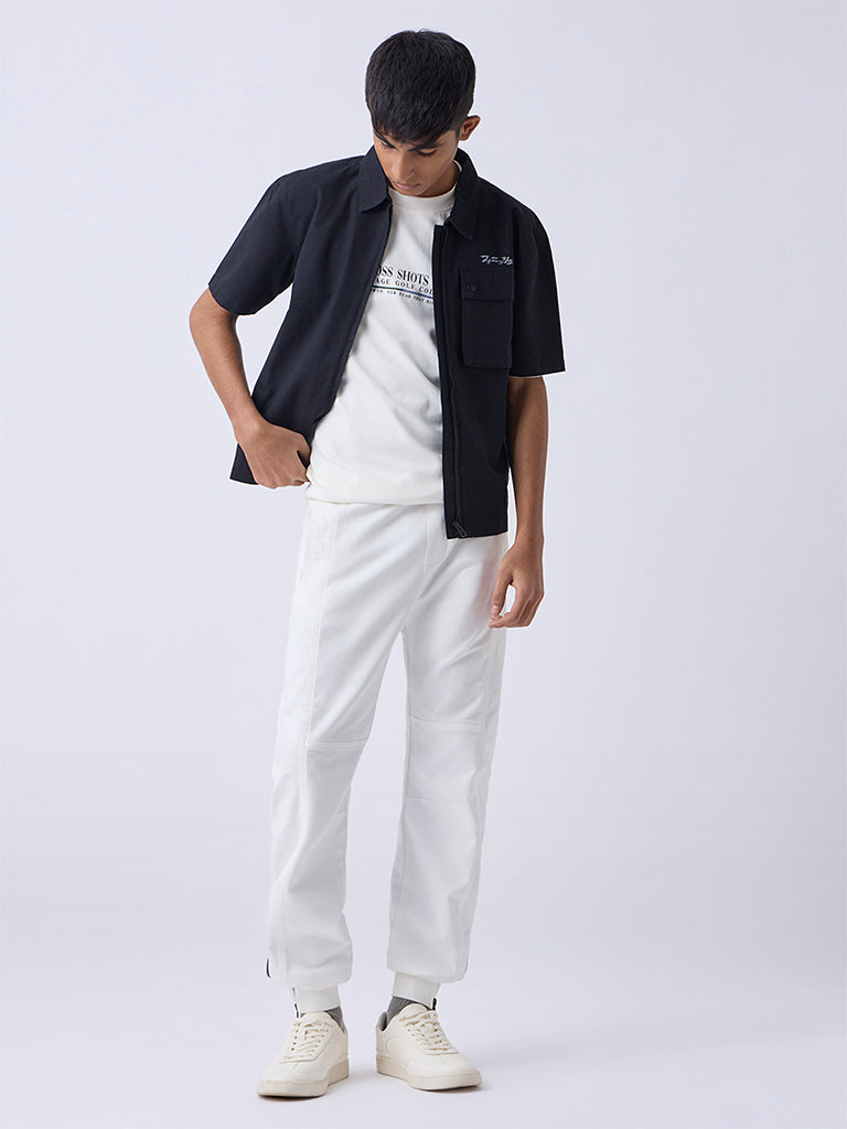 Y&F Kids Boys Black Typographic Resort-Fit Shirt
