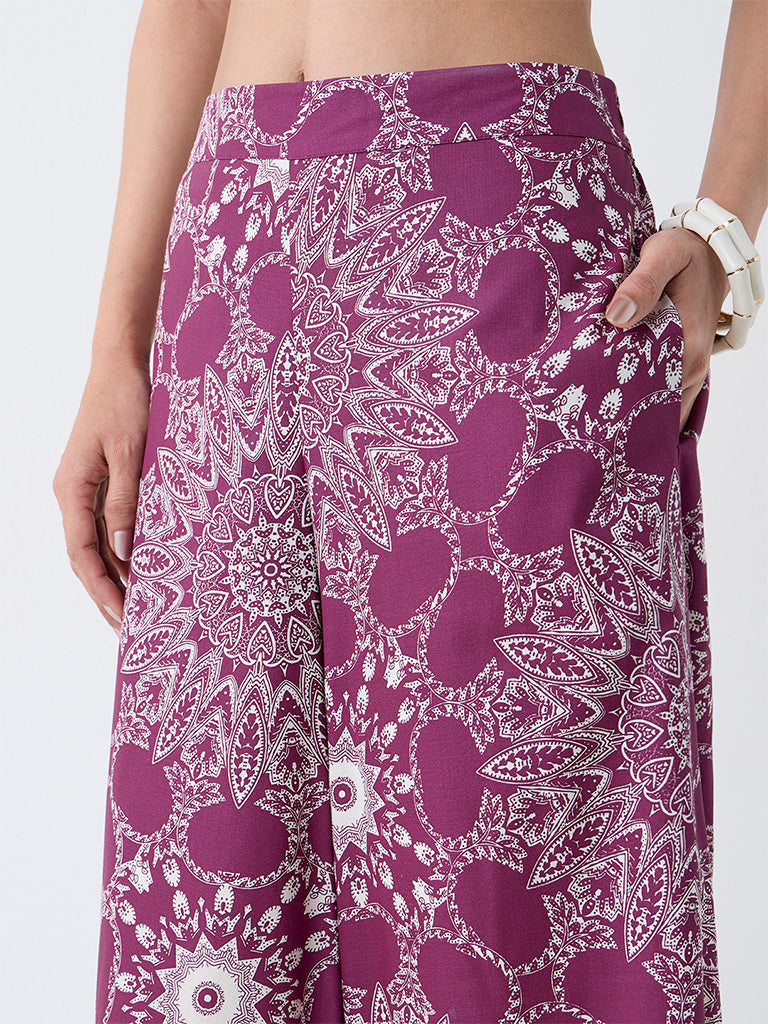 Utsa Plum Printed Palazzos