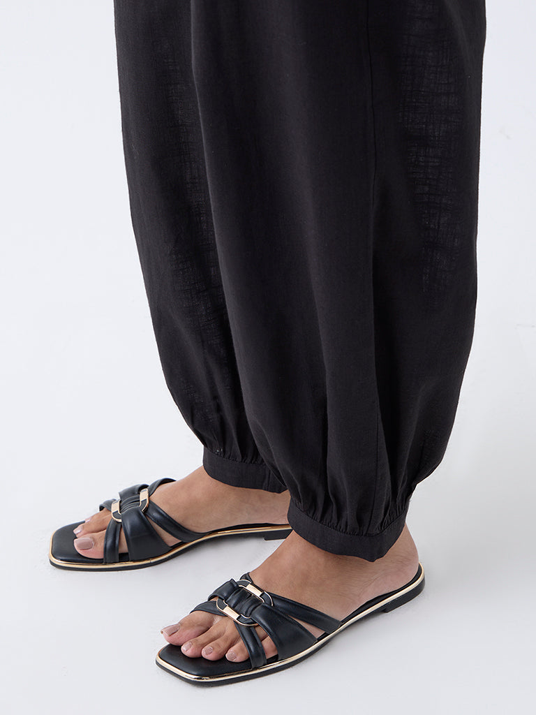 Utsa Black Harem-Style Cotton Pants