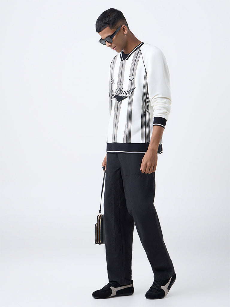 Nuon Off-White Stripe Relaxed-Fit Cotton-Blend Sweatshirt