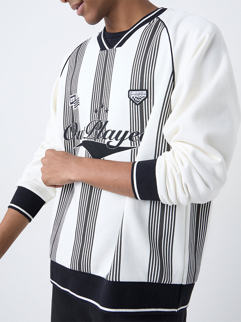Nuon Off-White Stripe Relaxed-Fit Cotton-Blend Sweatshirt
