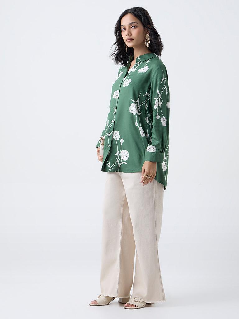 Utsa Green Floral Design Tunic