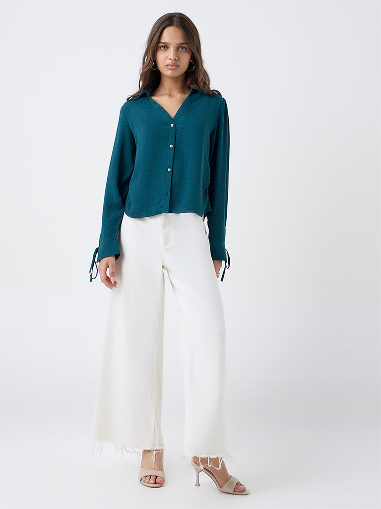 LOV Teal Textured Shirt