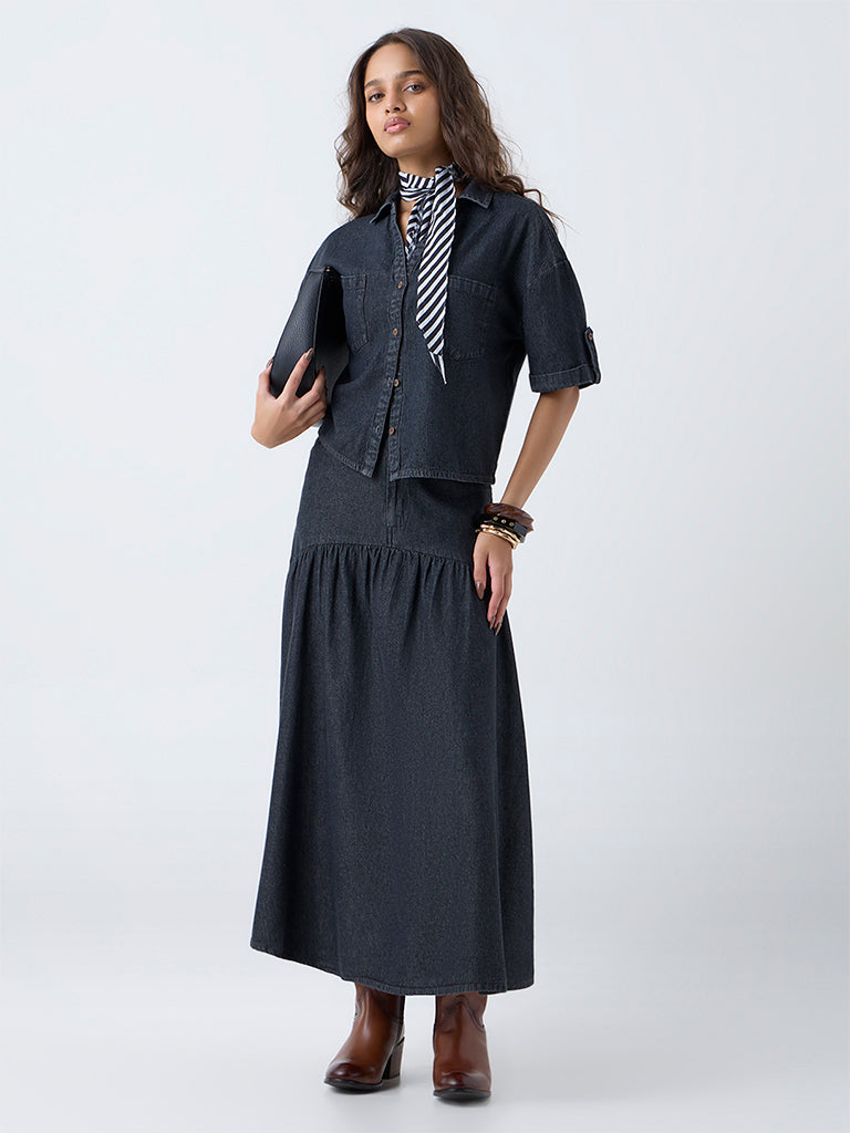 LOV Dark Grey High-Rise Denim Skirt