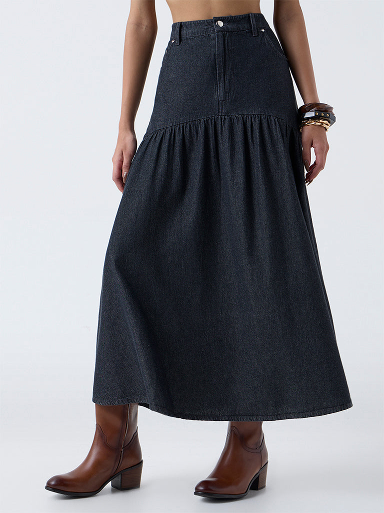 LOV Dark Grey High-Rise Denim Skirt