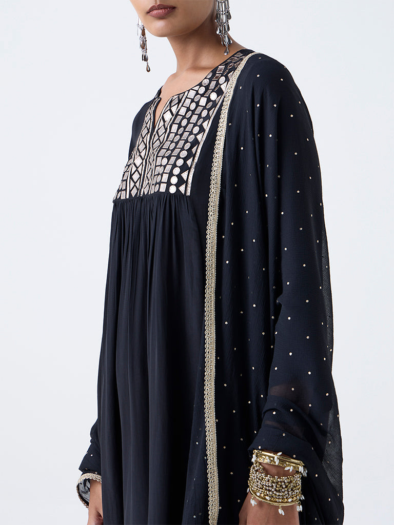 Vark Black Mirror-Detailed Fit-and-Flare Ethnic Set
