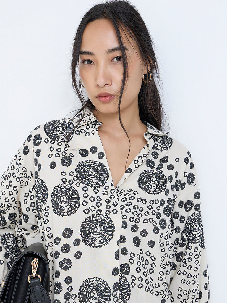 Utsa Off-White Shibori Printed A-Line Kurta