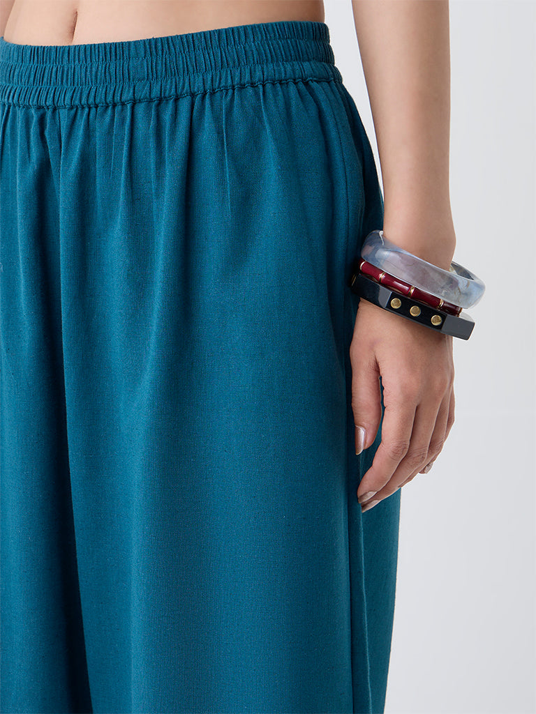 Utsa Teal Cotton-Blend Ethnic Pants