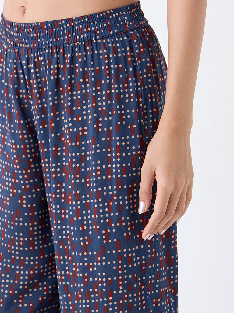 Utsa Indigo Geometric Printed Cotton Palazzos