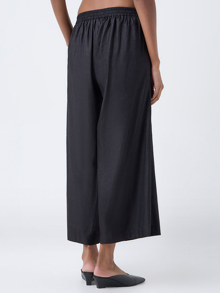 Zuba Black Solid Palazzos