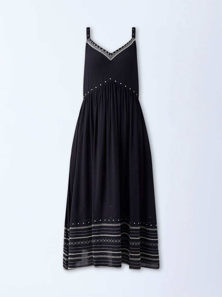 Bombay Paisley Black Embroidered A-Line Dress