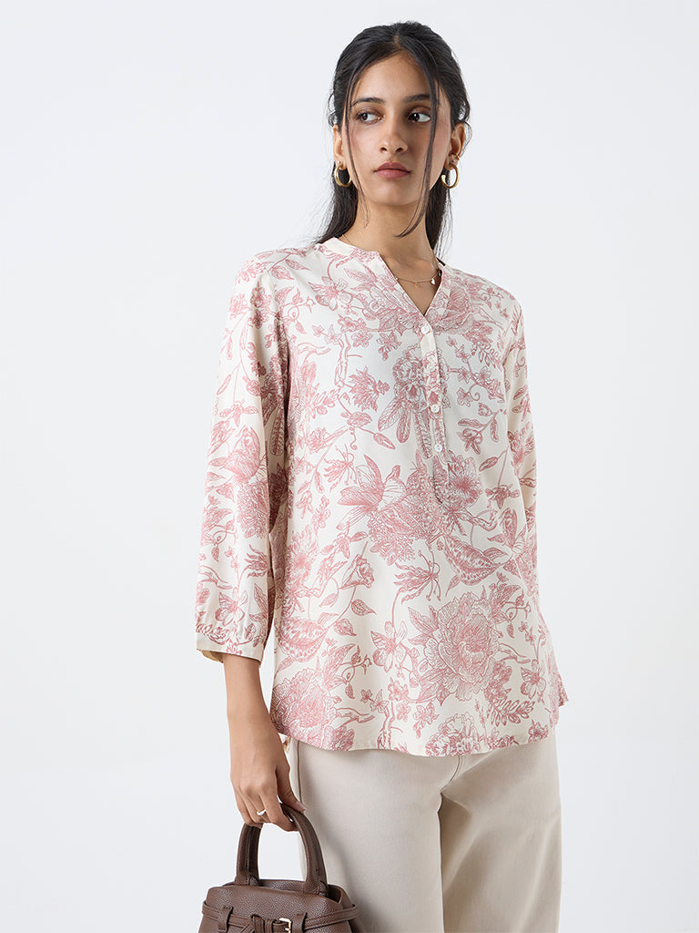 Utsa Dusty Pink Foliage Printed Tunic