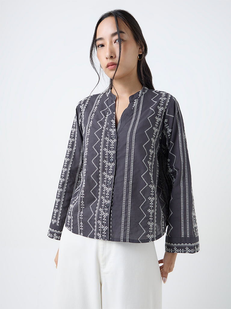 Utsa Black Embroidered Cotton Tunic